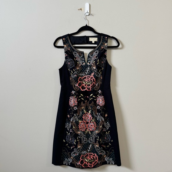Moulinette Soeurs Black Mini Dress with Floral Embroidery - Picture 2 of 8